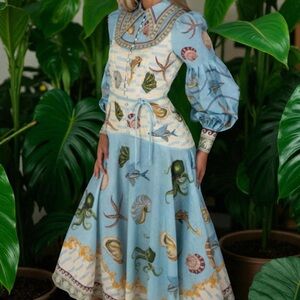 Chic Sea-Inspired Long Sleeve Dress